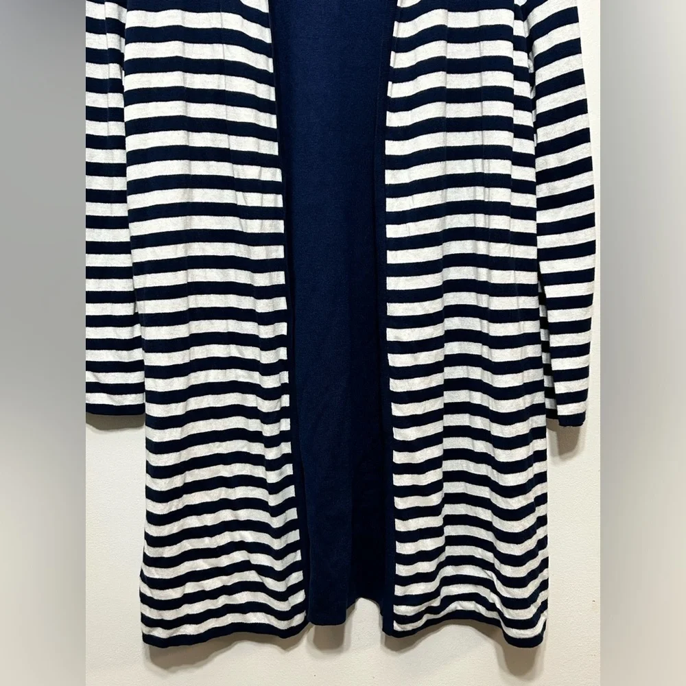 Chicos Striped Open Front Long Line Cardigan Sweater